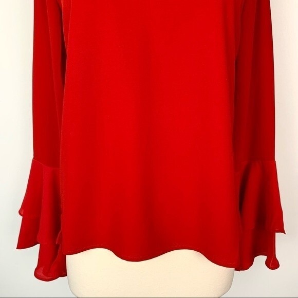 Patrizia Luca Milano Red Ruffle Flare Sleeve Blouse NWT - Picture 4 of 8